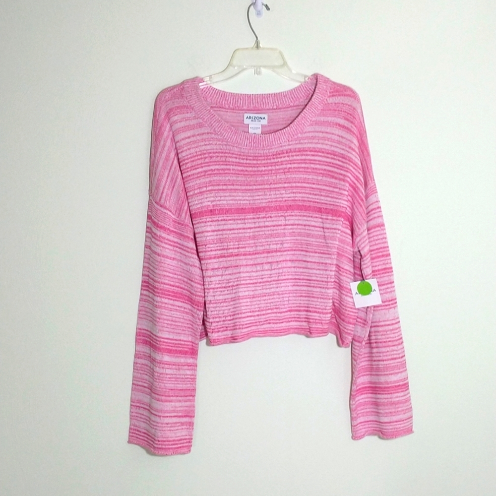 Arizona Jean Co., Pink and white striped crop top sweater. XXL.